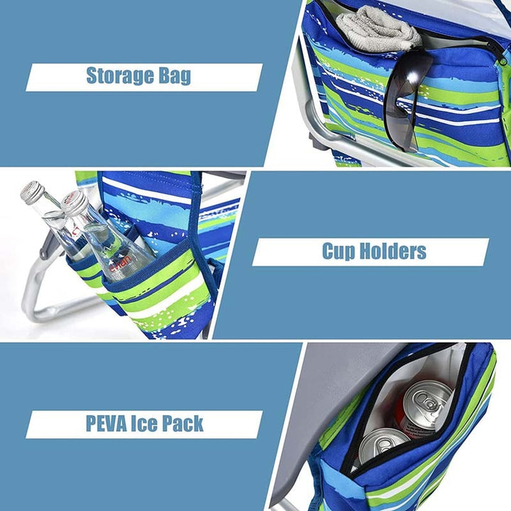 2 Pcs Folding Backpack 5-Position Beach Chair with Pillow