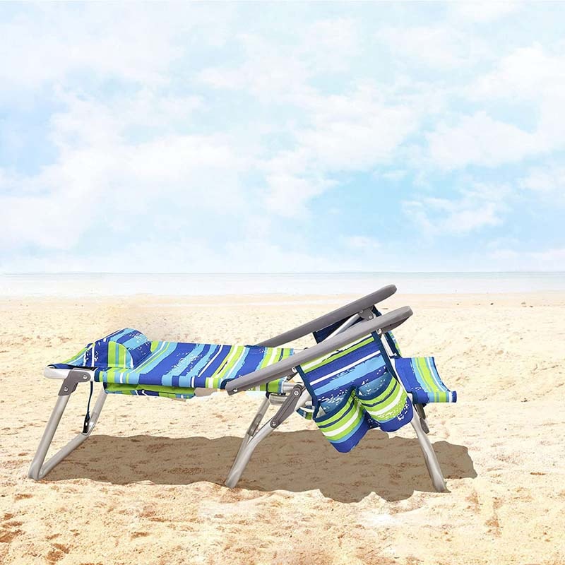2 Pcs Folding Backpack 5-Position Beach Chair with Pillow