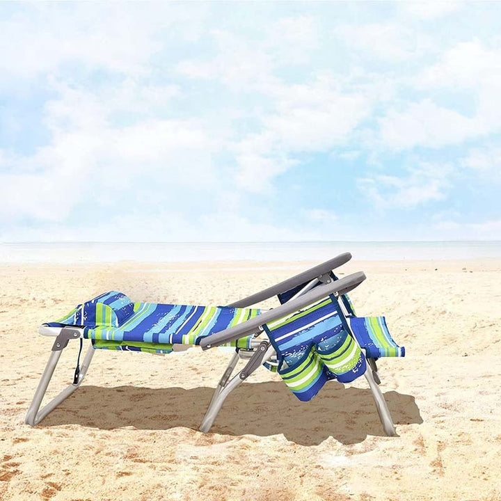 2 Pcs Folding Backpack 5-Position Beach Chair with Pillow