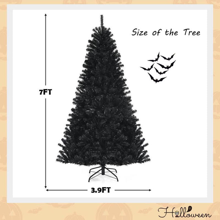 7FT Black Artificial Christmas Halloween Tree with Purple LED Lights