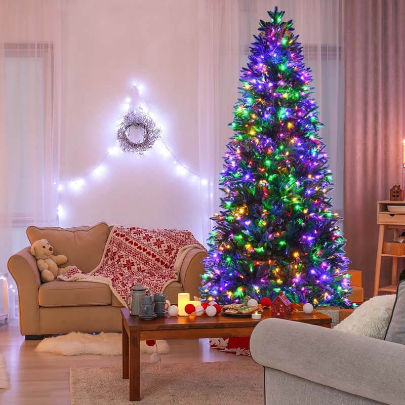 8FT Artificial Christmas Tree with 2 Lighting Colors and 9 Flash Modes