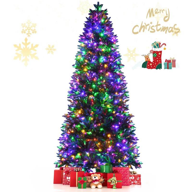 8FT Artificial Christmas Tree with 2 Lighting Colors and 9 Flash Modes