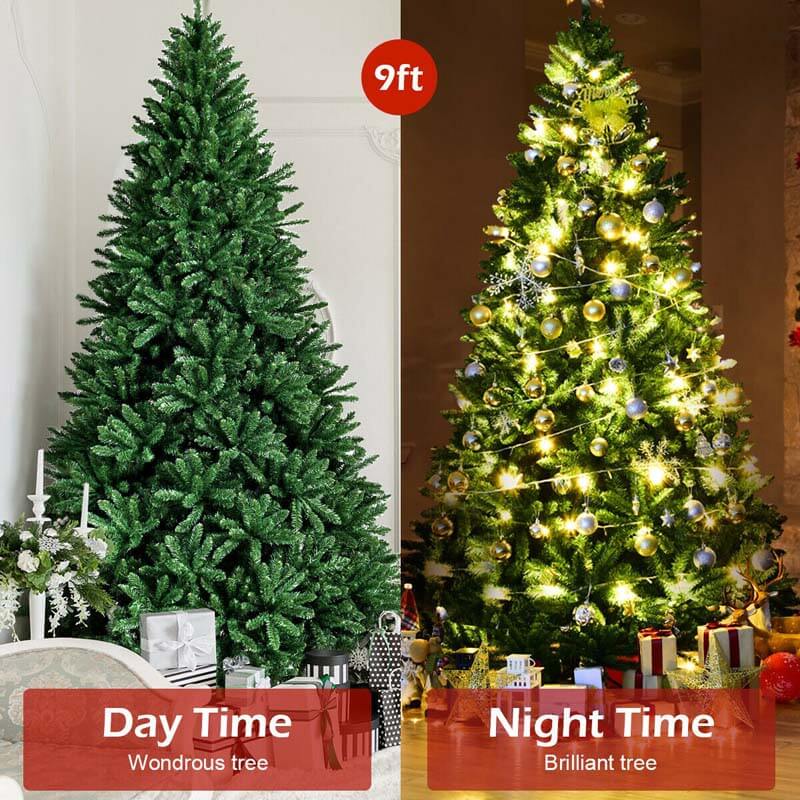9Ft Hinged 3594 Branch Tips Artificial Douglas Christmas Tree with Foldable Solid Metal Stand
