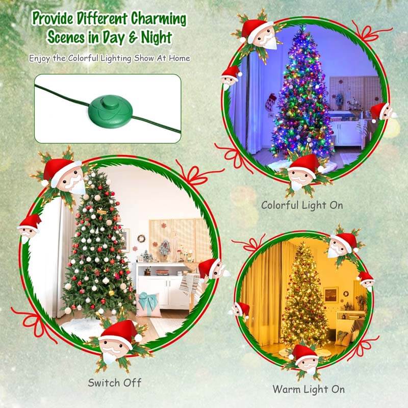 8FT Artificial Christmas Tree with 2 Lighting Colors and 9 Flash Modes