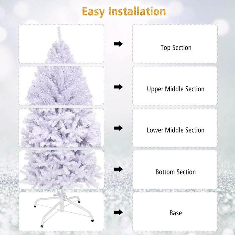 9FT White Hinged Artificial Christmas Tree with Metal Stand