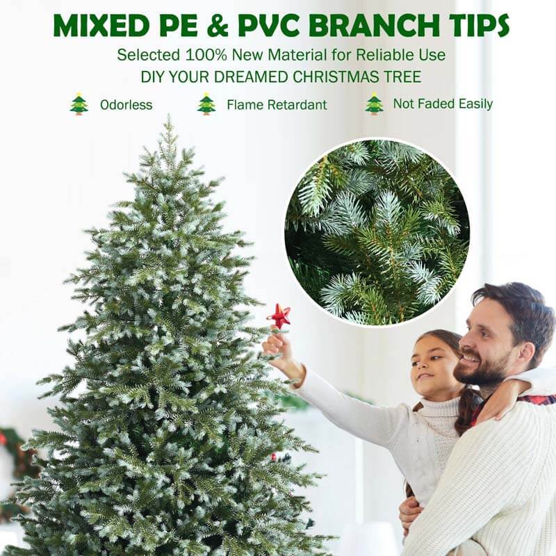 7FT Spruce Hinged Artificial Christmas Tree with 1260 Mixed PE and PVC Tips