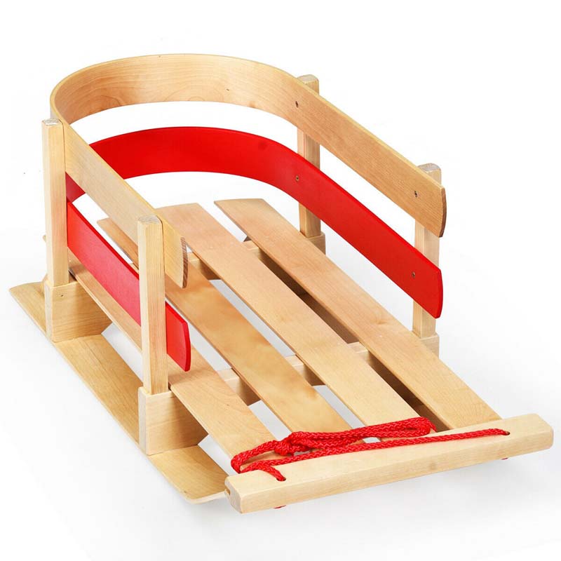 Outdoor Wooden Play Snow Sled Pull Steering Slider with Solid Wood Seat Sleigh Toboggan for Toddles Kids Adults