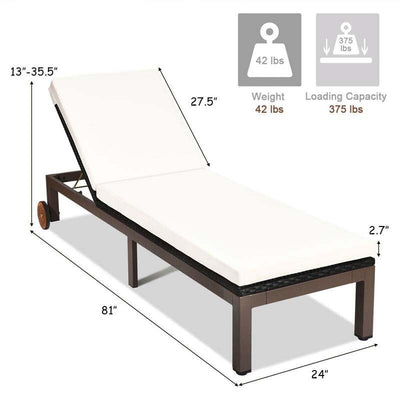 Outdoor Adjustable Rattan Chaise Lounger Recliner Chair with Cushion