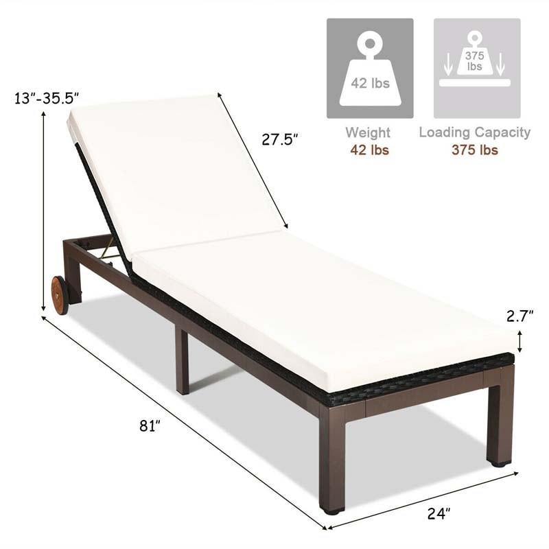 Outdoor Adjustable Rattan Chaise Lounger Recliner Chair with Cushion