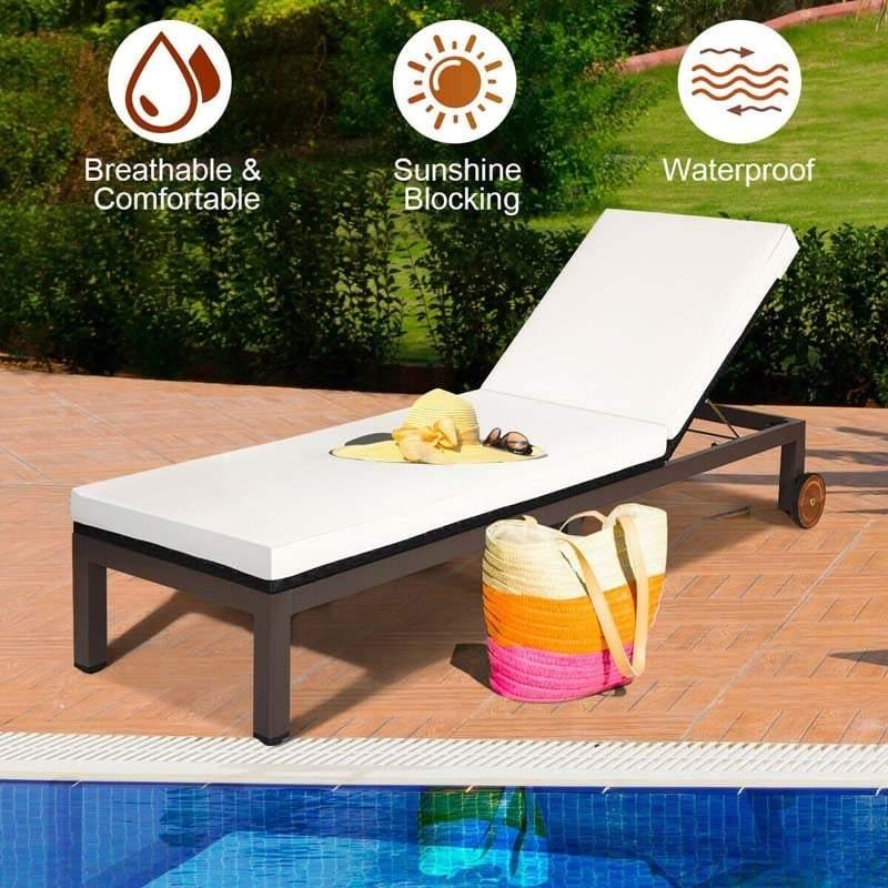 Outdoor Adjustable Rattan Chaise Lounger Recliner Chair with Cushion