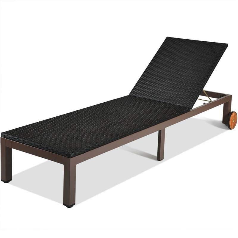 Outdoor Adjustable Rattan Chaise Lounger Recliner Chair with Cushion