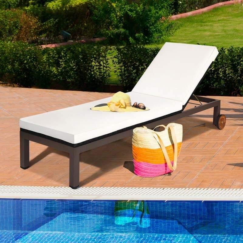 Outdoor Adjustable Rattan Chaise Lounger Recliner Chair with Cushion