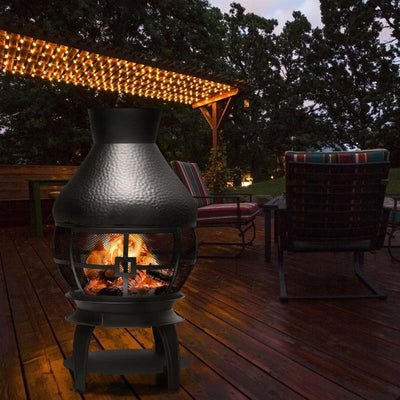 Patio Wood Burning Chiminea Heavy Duty Fireplace Chimenea Wooden Fire Pit with Fire Poker and Premium Rain Cap