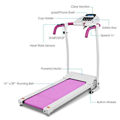 800W Folding Electric Treadmill Motorized Running Fitness Machine