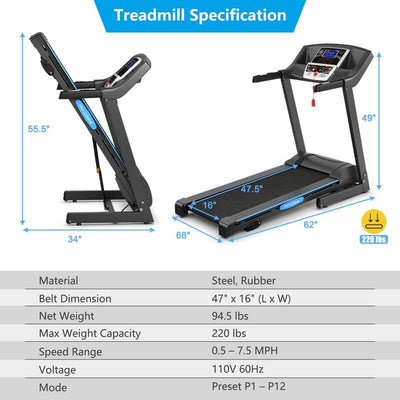 2.25 HP Folding Electric Treadmill Motorized Power Running Machine