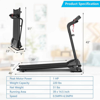 1 HP Electric Mobile Power Foldable Treadmill