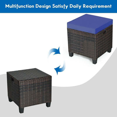 2 Pieces Outdoor Patio Rattan Ottoman All Weather Wicker Footstool Footrest Seat With Removable Cushions