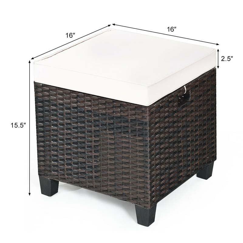 2 Pieces Outdoor Patio Rattan Ottoman All Weather Wicker Footstool Footrest Seat With Removable Cushions