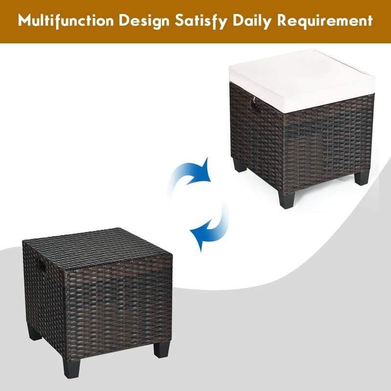 2 Pieces Outdoor Patio Rattan Ottoman All Weather Wicker Footstool Footrest Seat With Removable Cushions