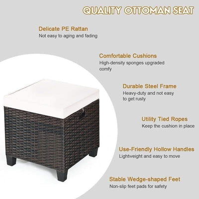 2 Pieces Outdoor Patio Rattan Ottoman All Weather Wicker Footstool Footrest Seat With Removable Cushions