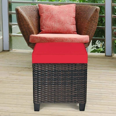 2 Pieces Outdoor Patio Rattan Ottoman All Weather Wicker Footstool Footrest Seat With Removable Cushions