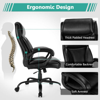 Big and Tall Office Chair 400lbs Ergonomic Computer Chair High Back PU Leather Executive Desk Chair with Rocking Backrest and Adjustable Seat