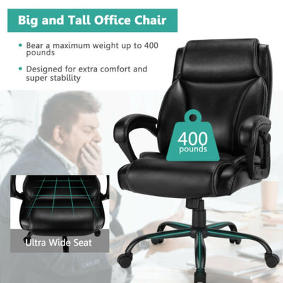 Big and Tall Office Chair 400lbs Ergonomic Computer Chair High Back PU Leather Executive Desk Chair with Rocking Backrest and Adjustable Seat