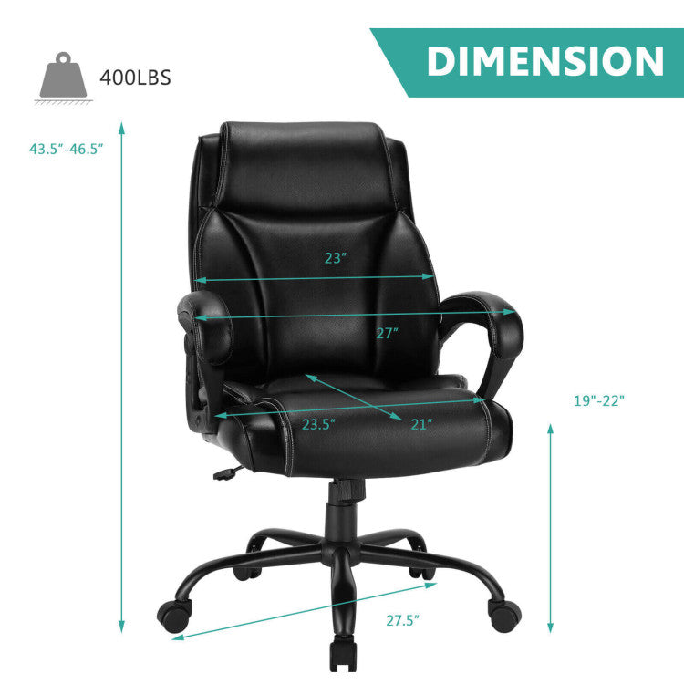 Big and Tall Office Chair 400lbs Ergonomic Computer Chair High Back PU Leather Executive Desk Chair with Rocking Backrest and Adjustable Seat