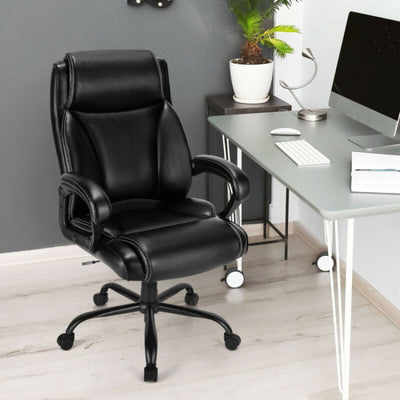 Big and Tall Office Chair 400lbs Ergonomic Computer Chair High Back PU Leather Executive Desk Chair with Rocking Backrest and Adjustable Seat