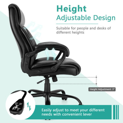 Big and Tall Office Chair 400lbs Ergonomic Computer Chair High Back PU Leather Executive Desk Chair with Rocking Backrest and Adjustable Seat