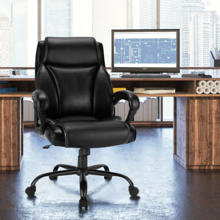 Big and Tall Office Chair 400lbs Ergonomic Computer Chair High Back PU Leather Executive Desk Chair with Rocking Backrest and Adjustable Seat