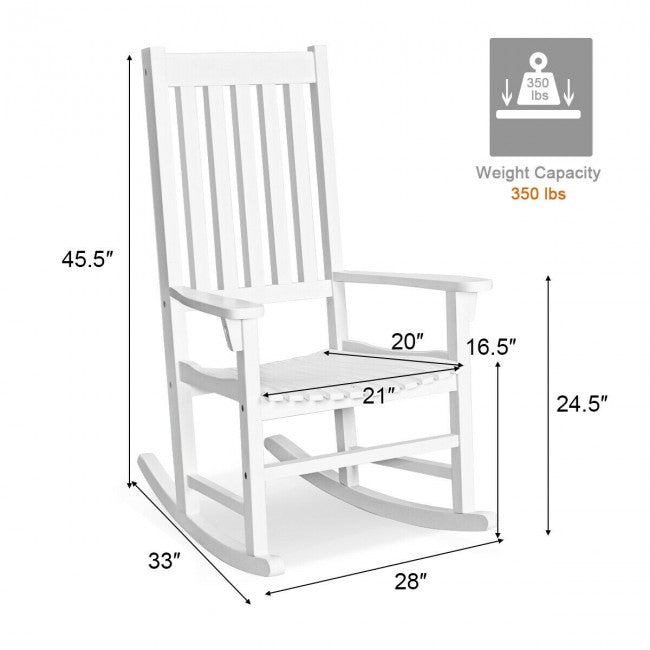 Oversized Wooden Porch Rocking Chair High Back Slat Reclining Seat