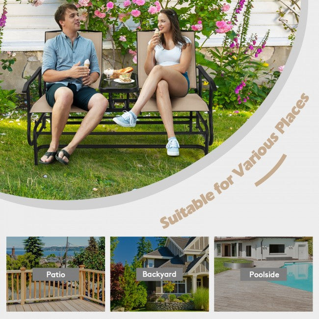 2-Person Patio Rocking Chair Outdoor Glider Bench Swing Loveseat with Coffee Table