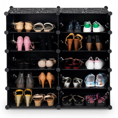 12 Cubes 6 Tiers Shoe Rack Entryway Shoe Organizer, Portable Plastic Cabinet With Doors