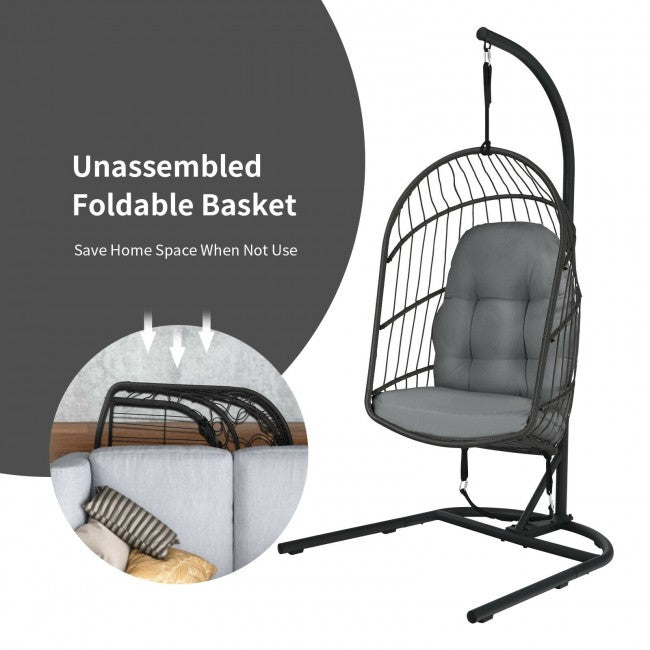 Outdoor Patio Hanging Egg Chair with Cushion and Stand