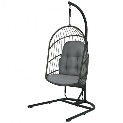 Outdoor Patio Hanging Egg Chair with Cushion and Stand