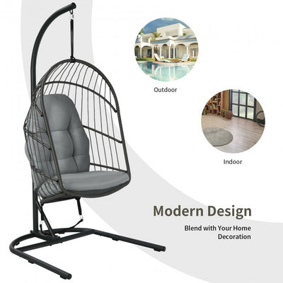 Outdoor Patio Hanging Egg Chair with Cushion and Stand