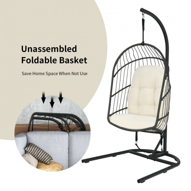 Outdoor Patio Hanging Egg Chair with Cushion and Stand