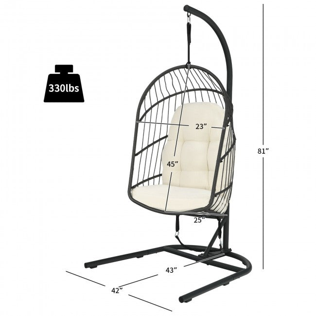 Outdoor Patio Hanging Egg Chair with Cushion and Stand