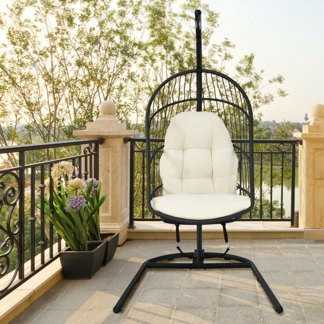 Outdoor Patio Hanging Egg Chair with Cushion and Stand