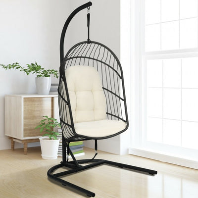 Outdoor Patio Hanging Egg Chair with Cushion and Stand