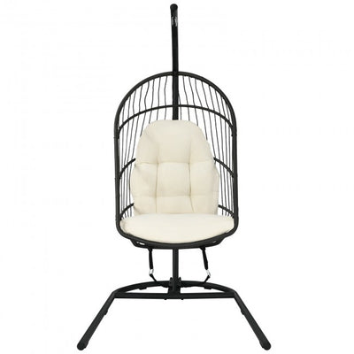 Outdoor Patio Hanging Egg Chair with Cushion and Stand