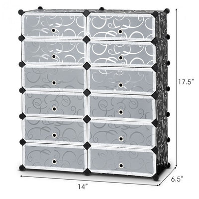 12 Cubes 6 Tiers Shoe Rack Entryway Shoe Organizer, Portable Plastic Cabinet With Doors