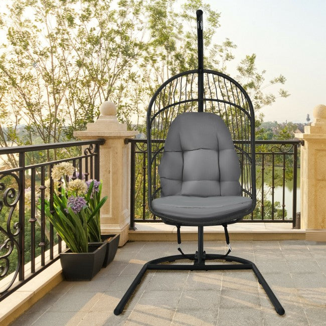 Outdoor Patio Hanging Egg Chair with Cushion and Stand