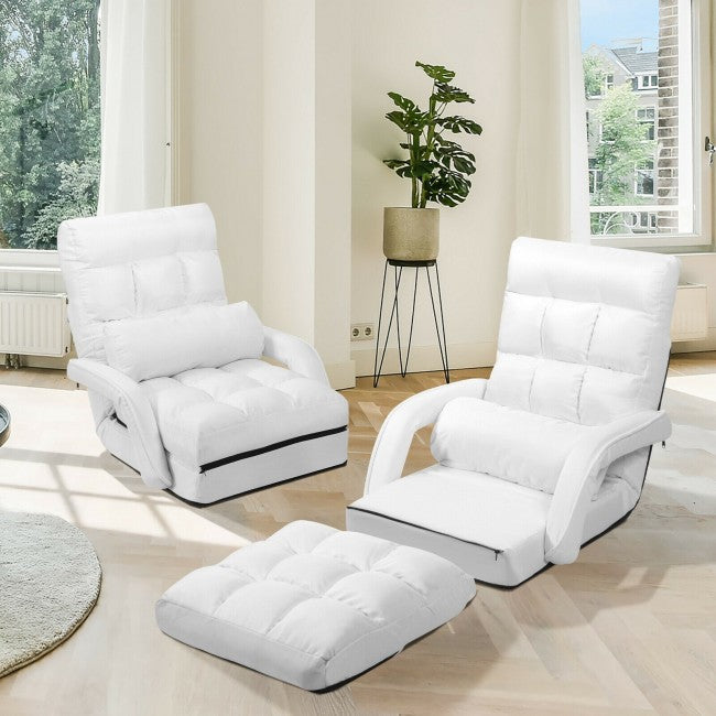 5 Adjustable Position Folding Massage Lazy Sofa Sleeper Chair with Armrests Pillow