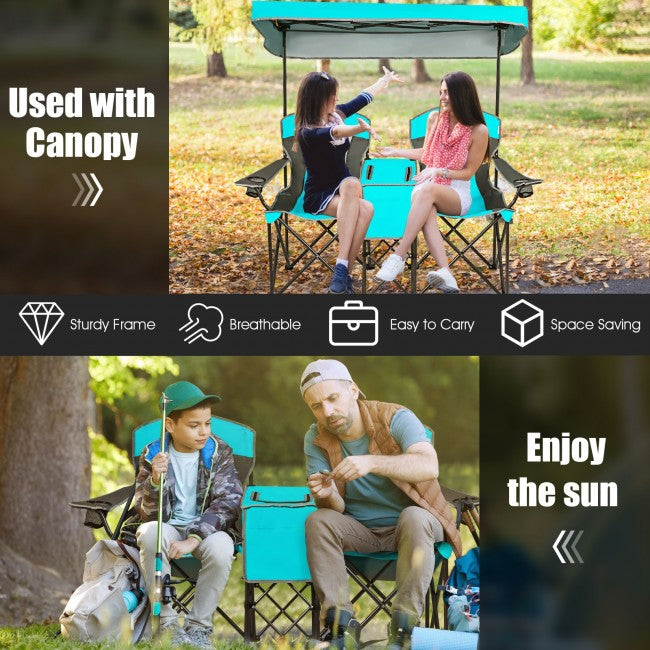Outdoor Portable 2 Folding Beach Chairs Camping Seat with Shade Canopy