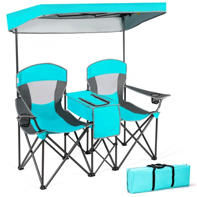 Outdoor Portable 2 Folding Beach Chairs Camping Seat with Shade Canopy
