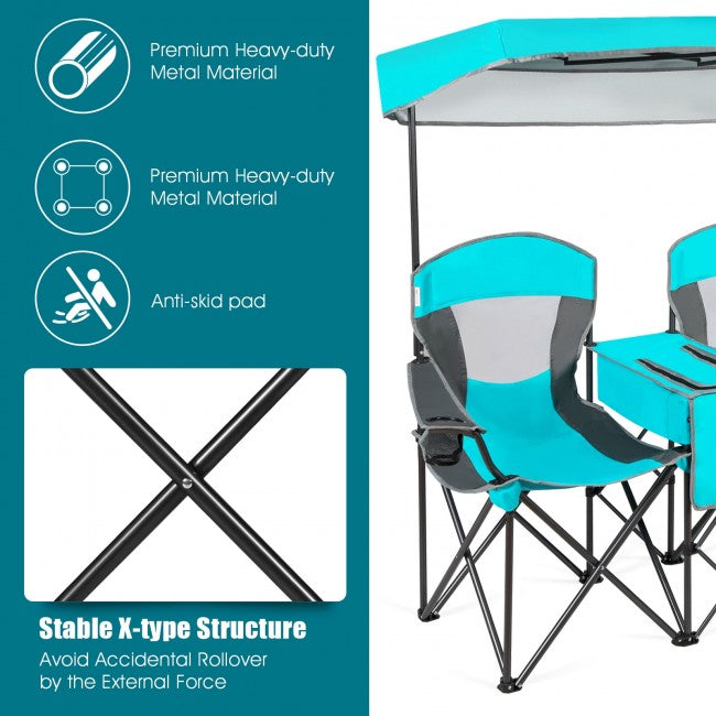 Outdoor Portable 2 Folding Beach Chairs Camping Seat with Shade Canopy