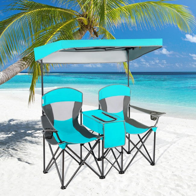 Outdoor Portable 2 Folding Beach Chairs Camping Seat with Shade Canopy