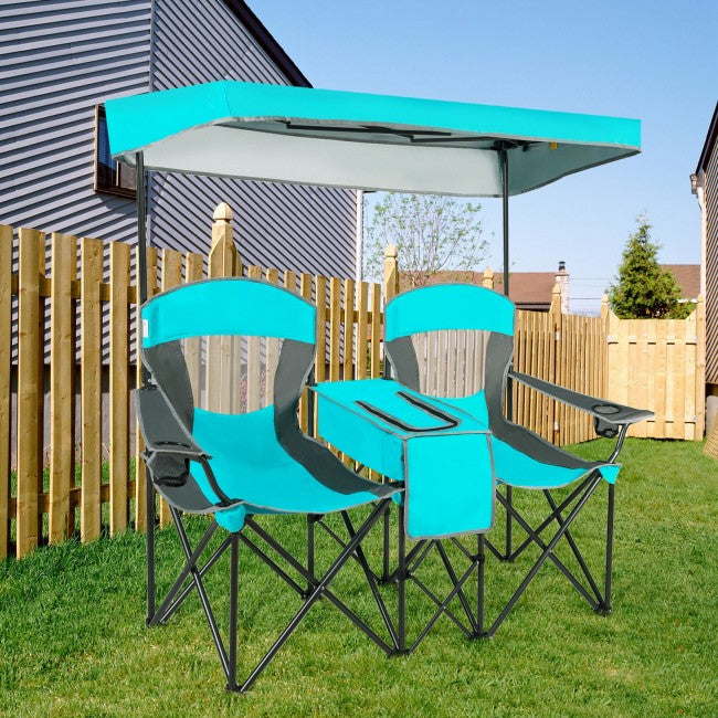 Outdoor Portable 2 Folding Beach Chairs Camping Seat with Shade Canopy